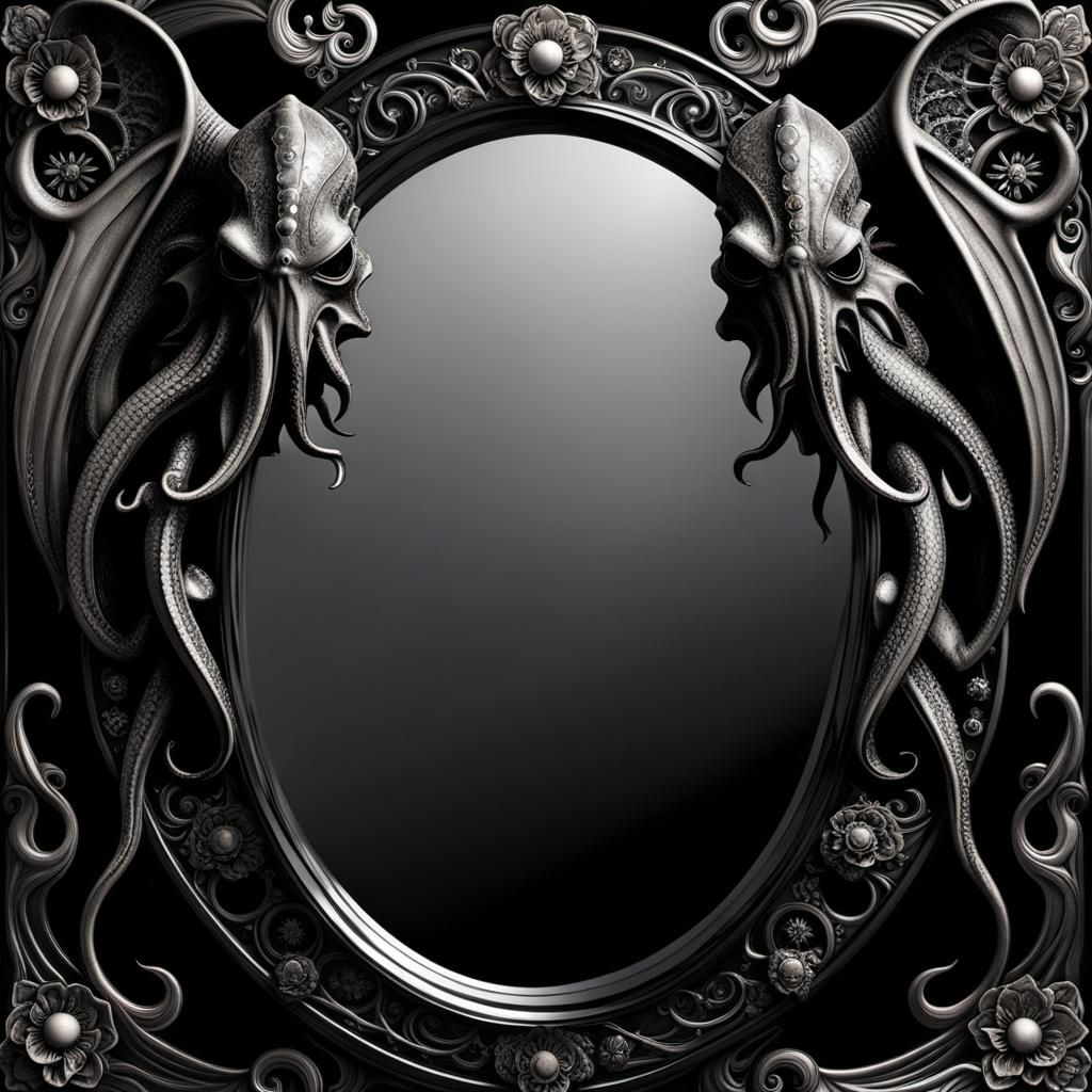 Obsidian Glass Cthulhu with Art Nouveau Elements