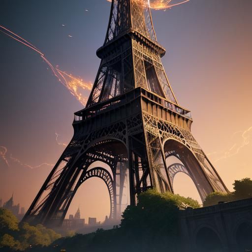 Eiffel Tower Gears and Vines Fantasy Art
