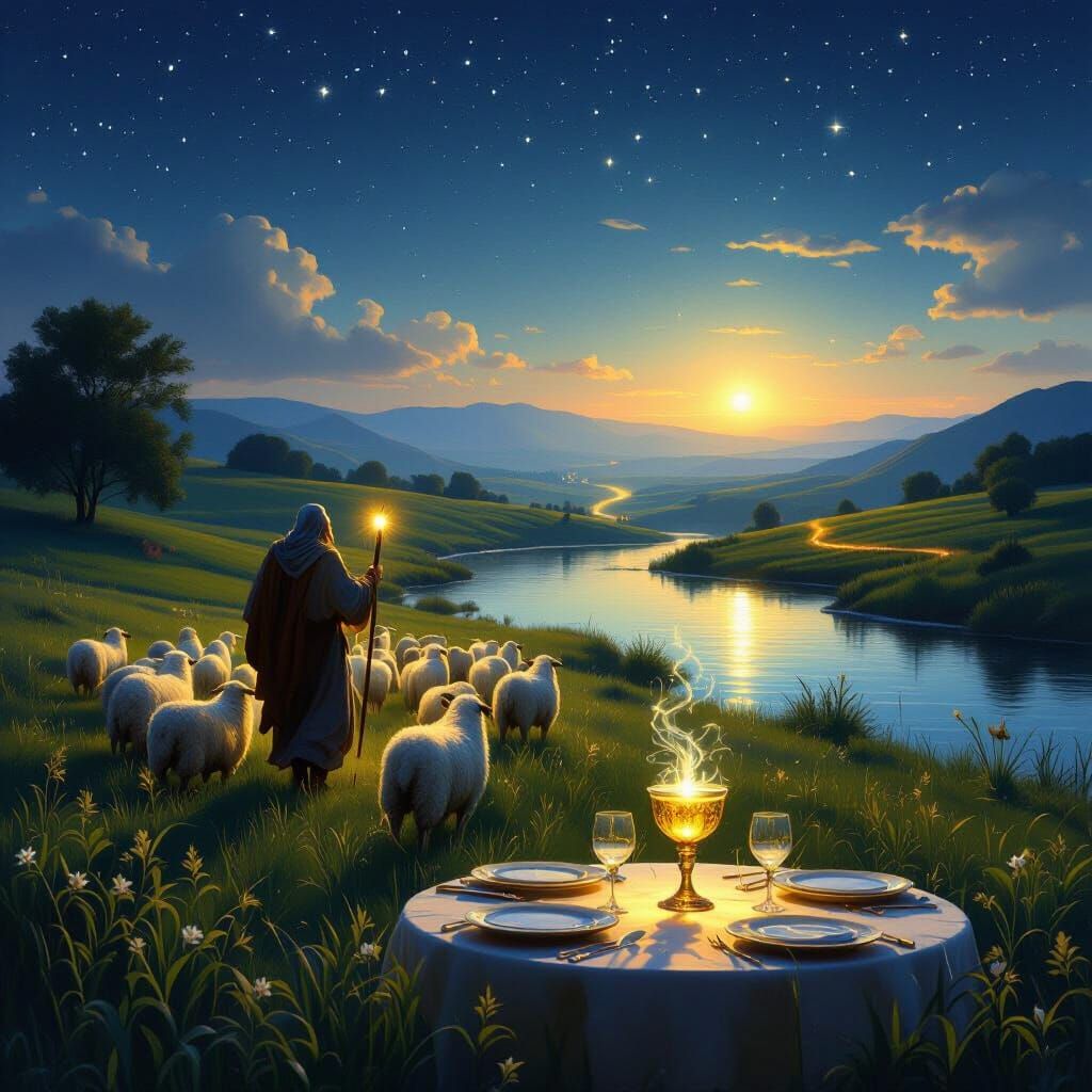 Divine Shepherd Guides Flock to Peaceful Waters