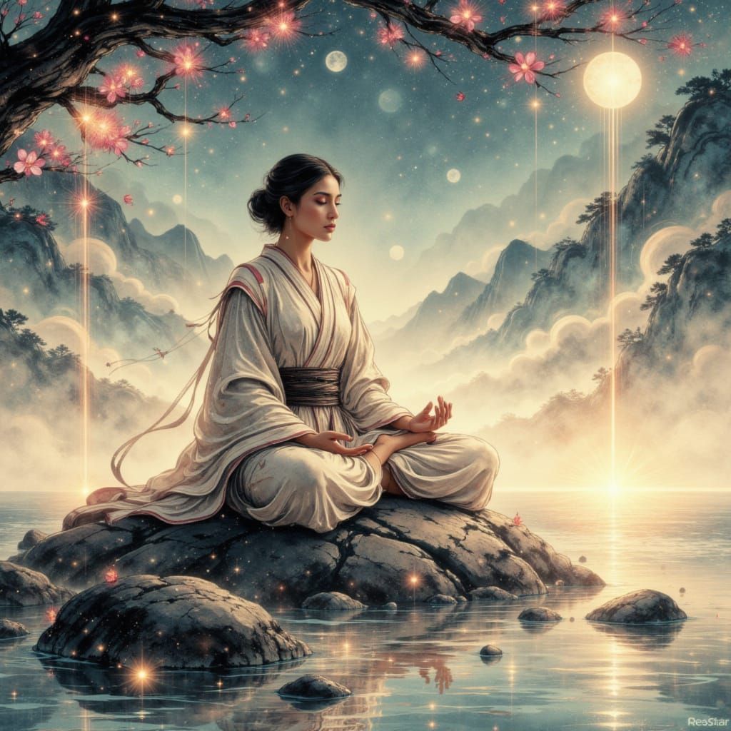 Meditating Jedi in Ukiyo-e Style