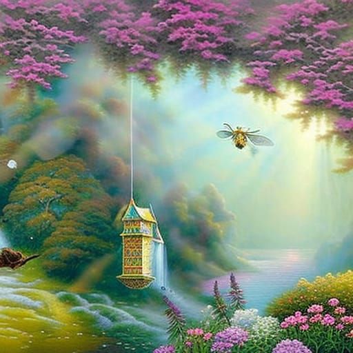 Ethereal Honeycomb Fantasy in Kinkade Style