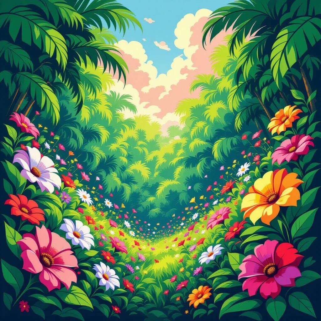 Botanical Scene in Contemporary Style with Bold Colors