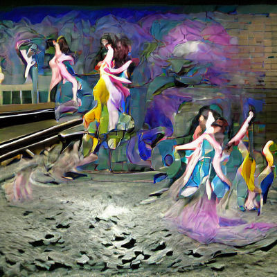 Fairies Dancing at Moonlit Train Station in Salviadroid Styl...