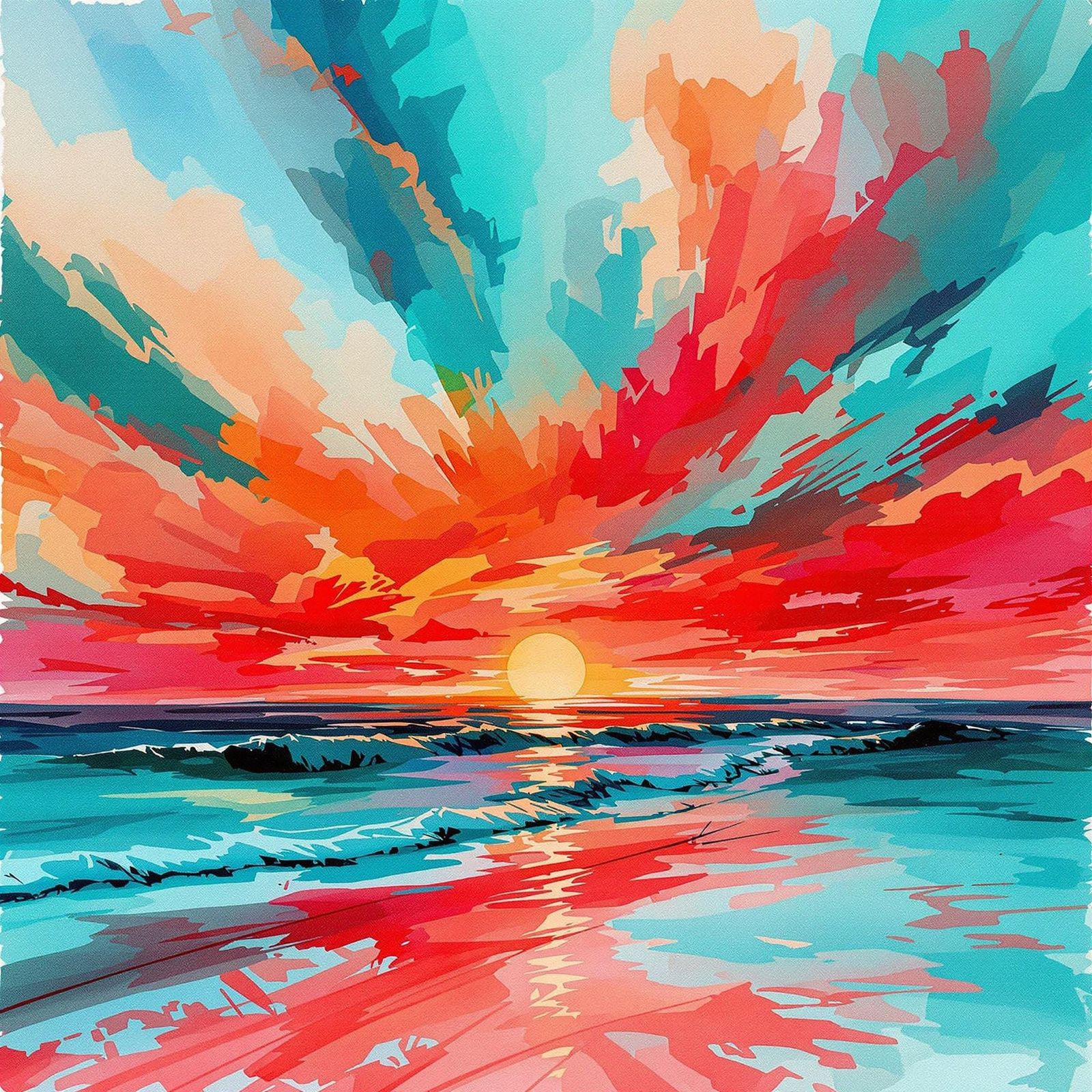Vibrant Sunset with Watercolor Splash Paint Effect