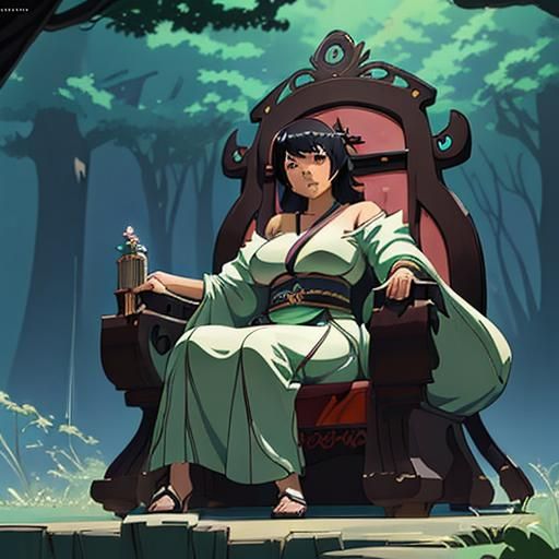 Anime Princess on Jade Throne in Studio Ghibli Style