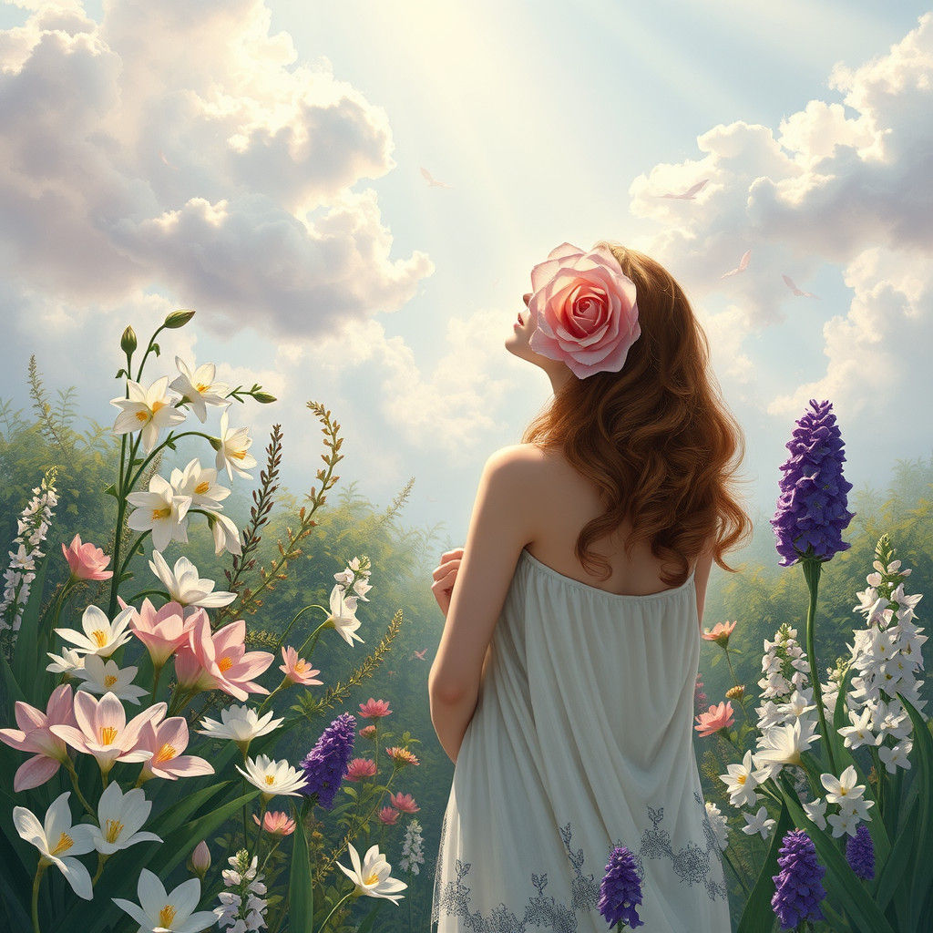 Heliodora in Lush Garden, Art Nouveau Style