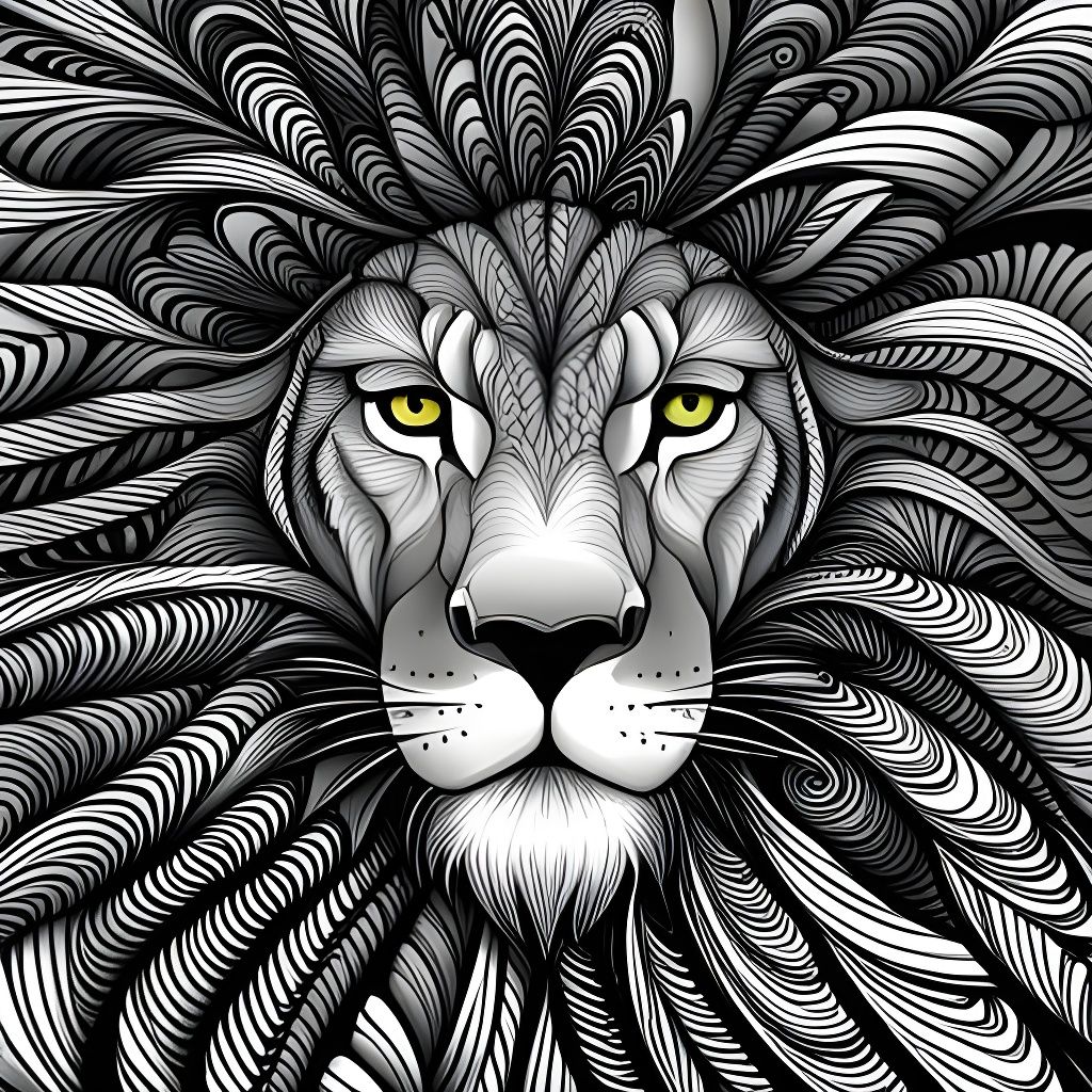 Abstract Zentangle Lion Fractal Vector Art