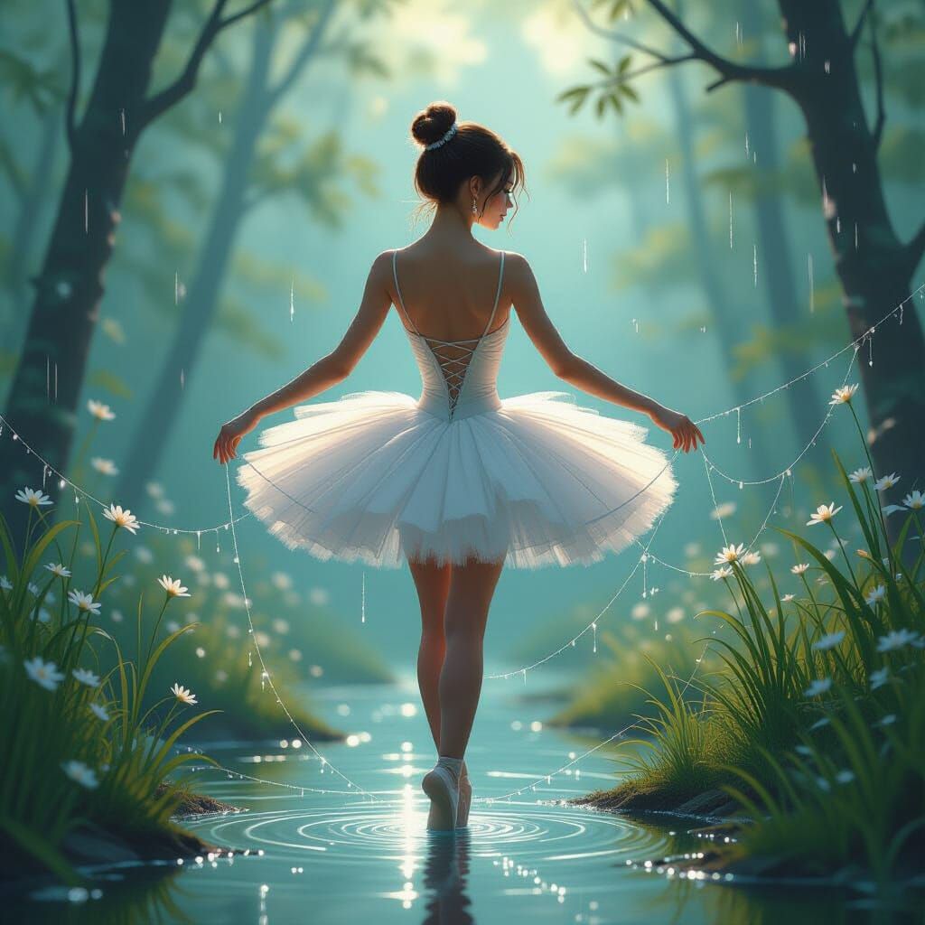 Ballerina on Spider Web, Fantasy Illustration