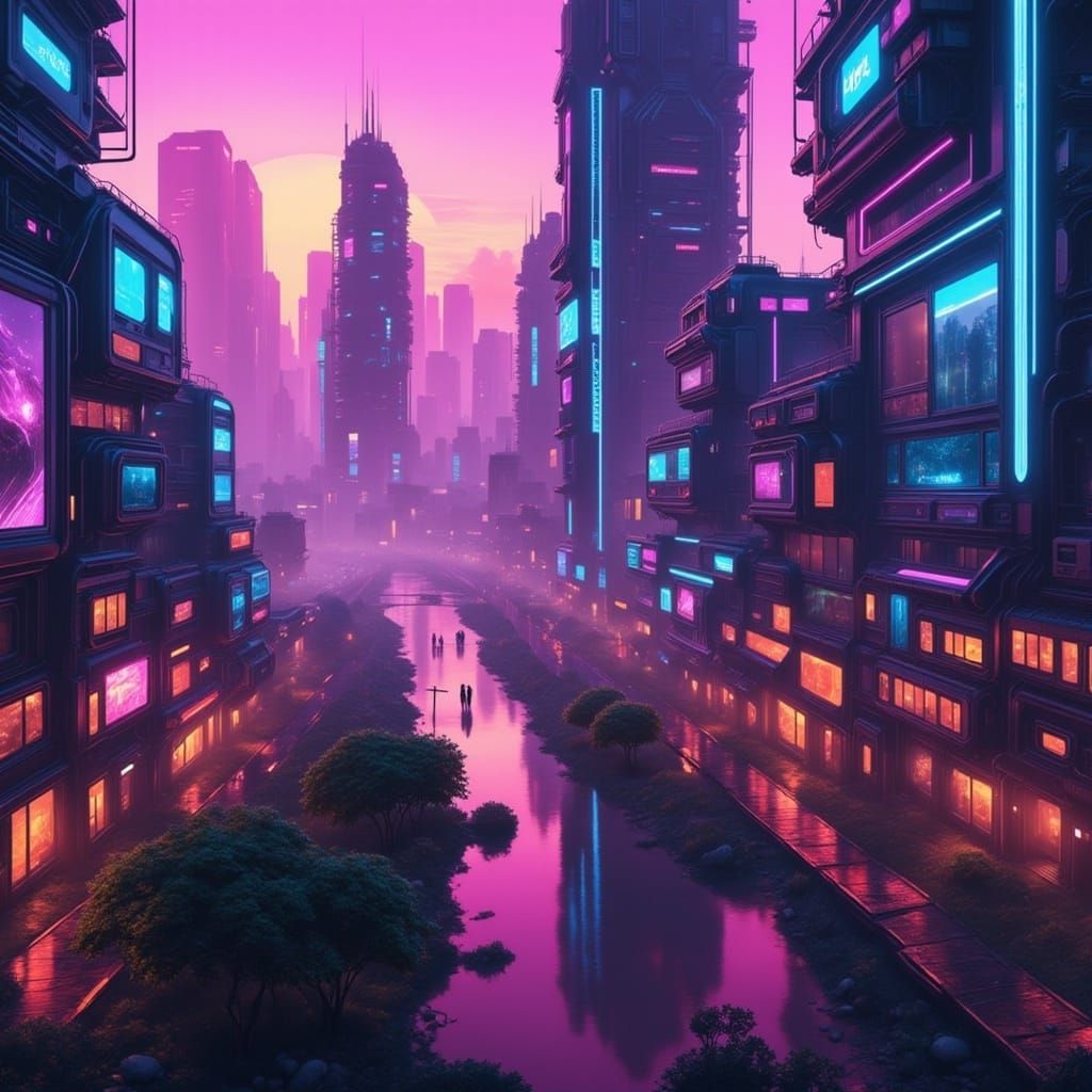 Cyberpunk Metropolis Radiates with Vibrant Neon Lights