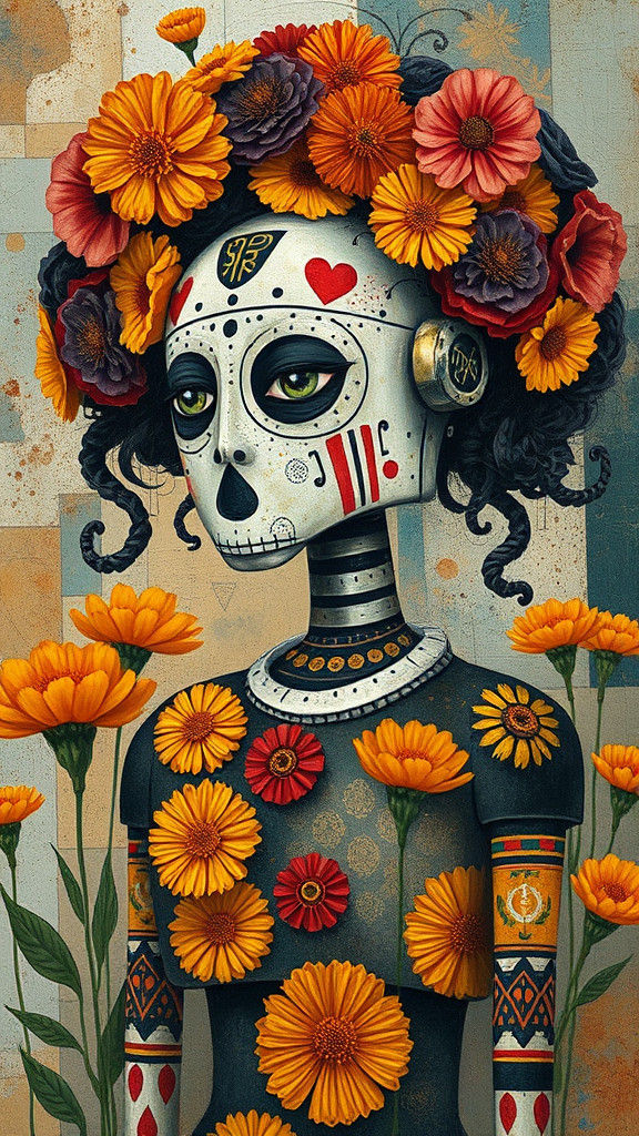 Robot Goddess Queen with Marigold Hair