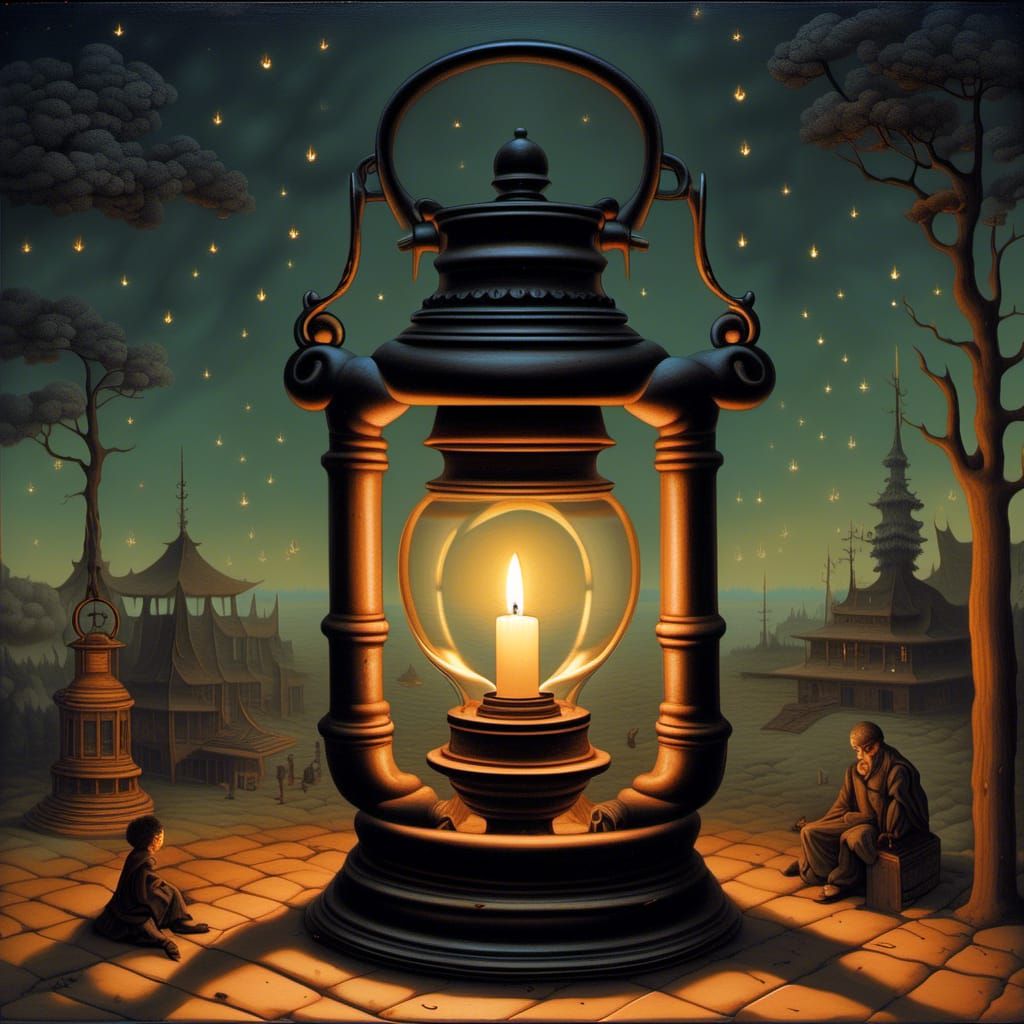 Baroque Still Life with Oil Lamp and Flowers