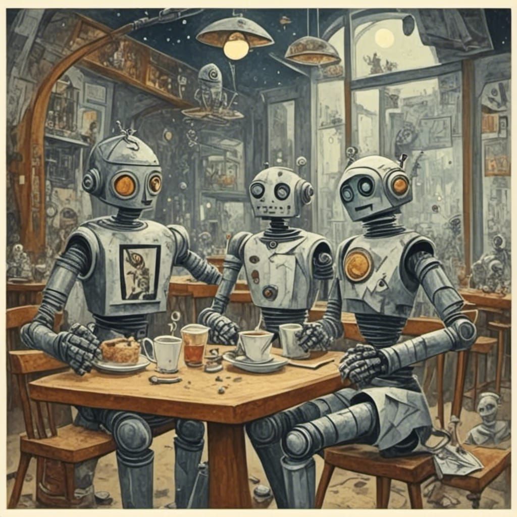 Cute Robots at a Cafe in Outer Space