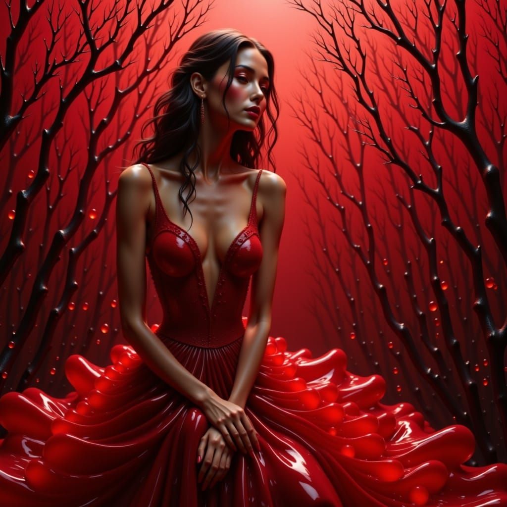 Romantic Ruby Red Dream in a Rainy Night