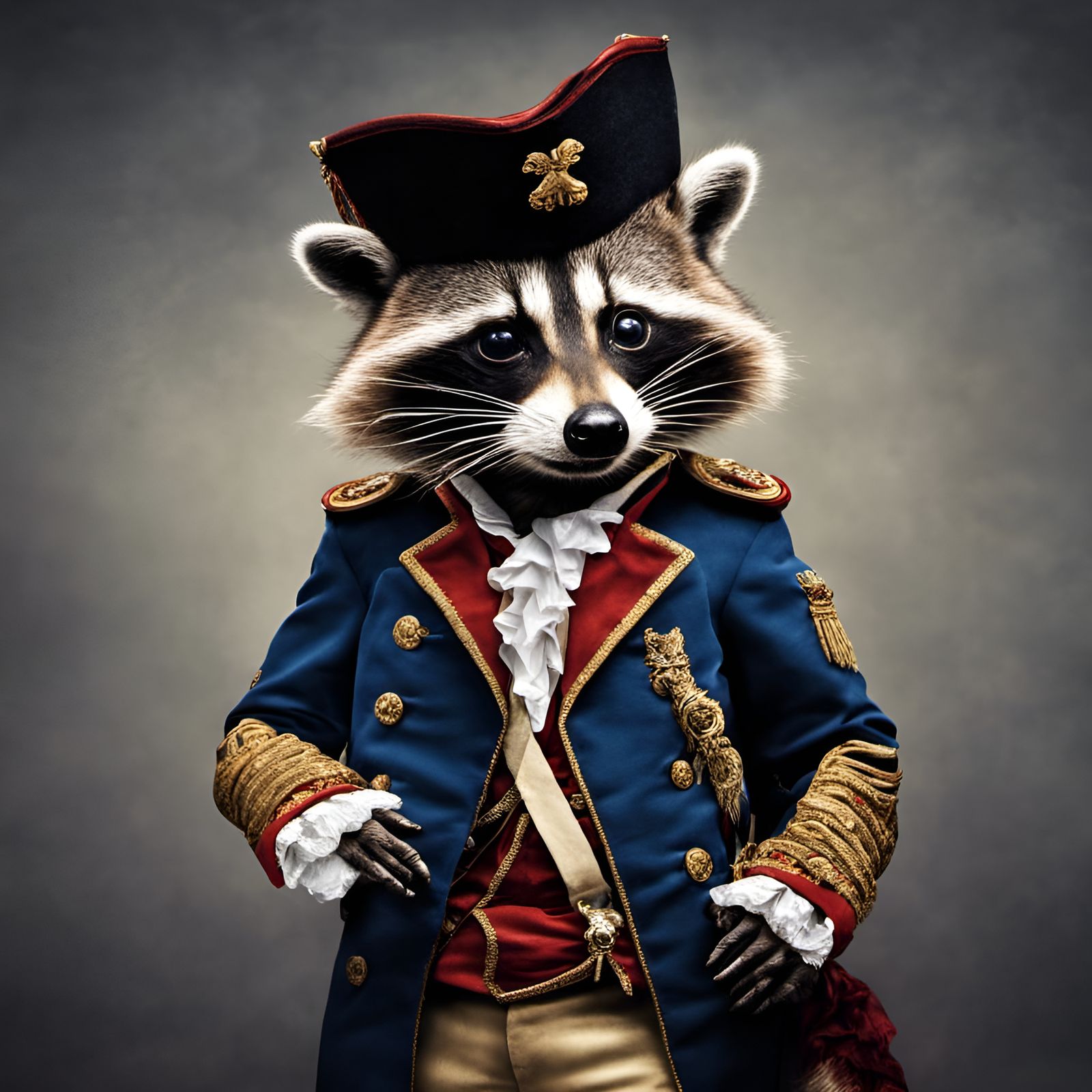 Raccoon as Napoleon Bonaparte in Hyperrealistic Detail