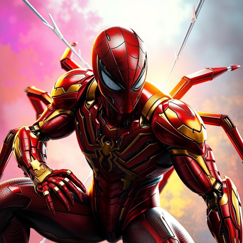 Hyperrealistic Iron Spider in Metallic Armor