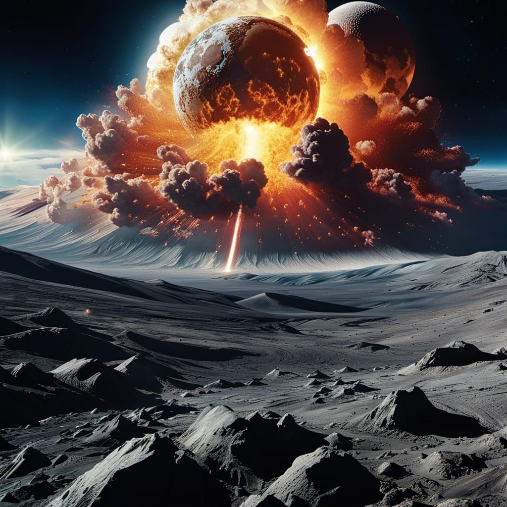 Exploding Moon Sci-Fi Movie Scene