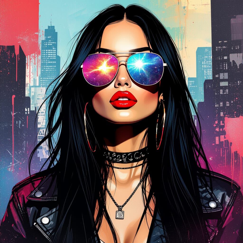 Vibrant Galaxy Reflection in a Futuristic City