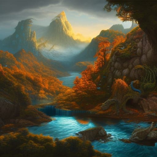 Fantastical Valley Landscape in Detailed Matte Painting