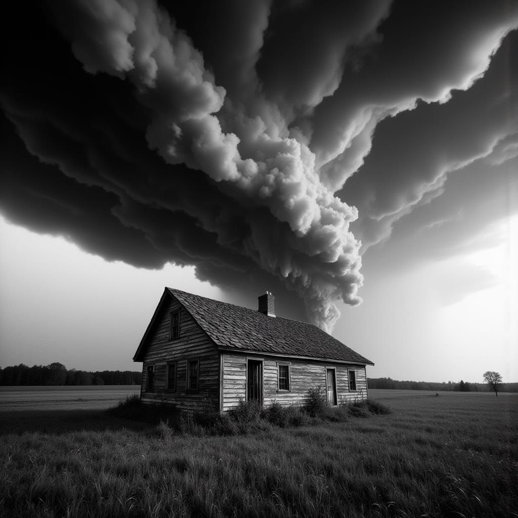 Dramatic Black and White Landscape of Ominous Thundercloud a...