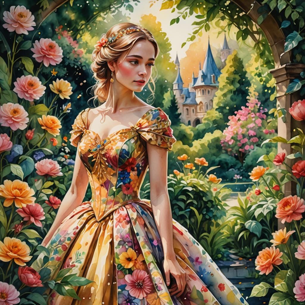 Watercolor Fantasy Fairytale Portrait in Art Nouveau Style