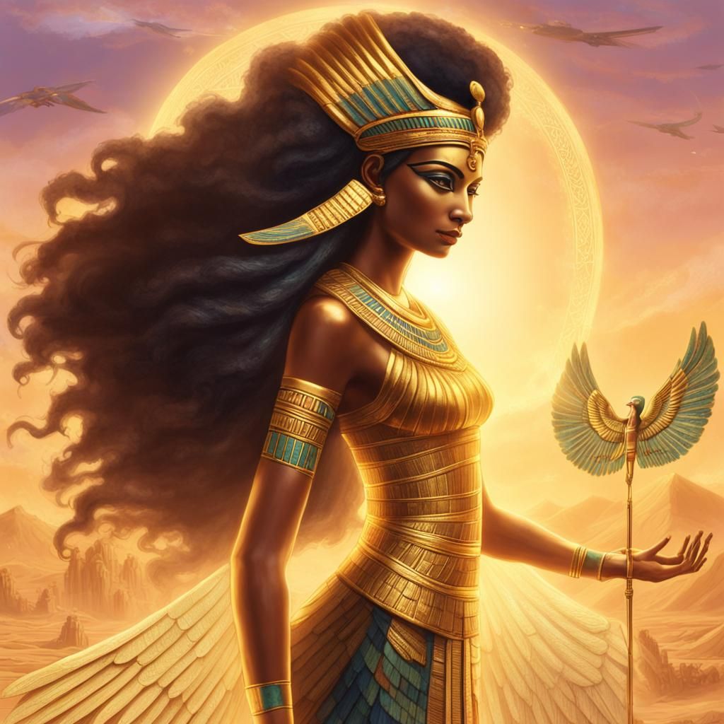 Golden Winged Egyptian Goddess Illustration