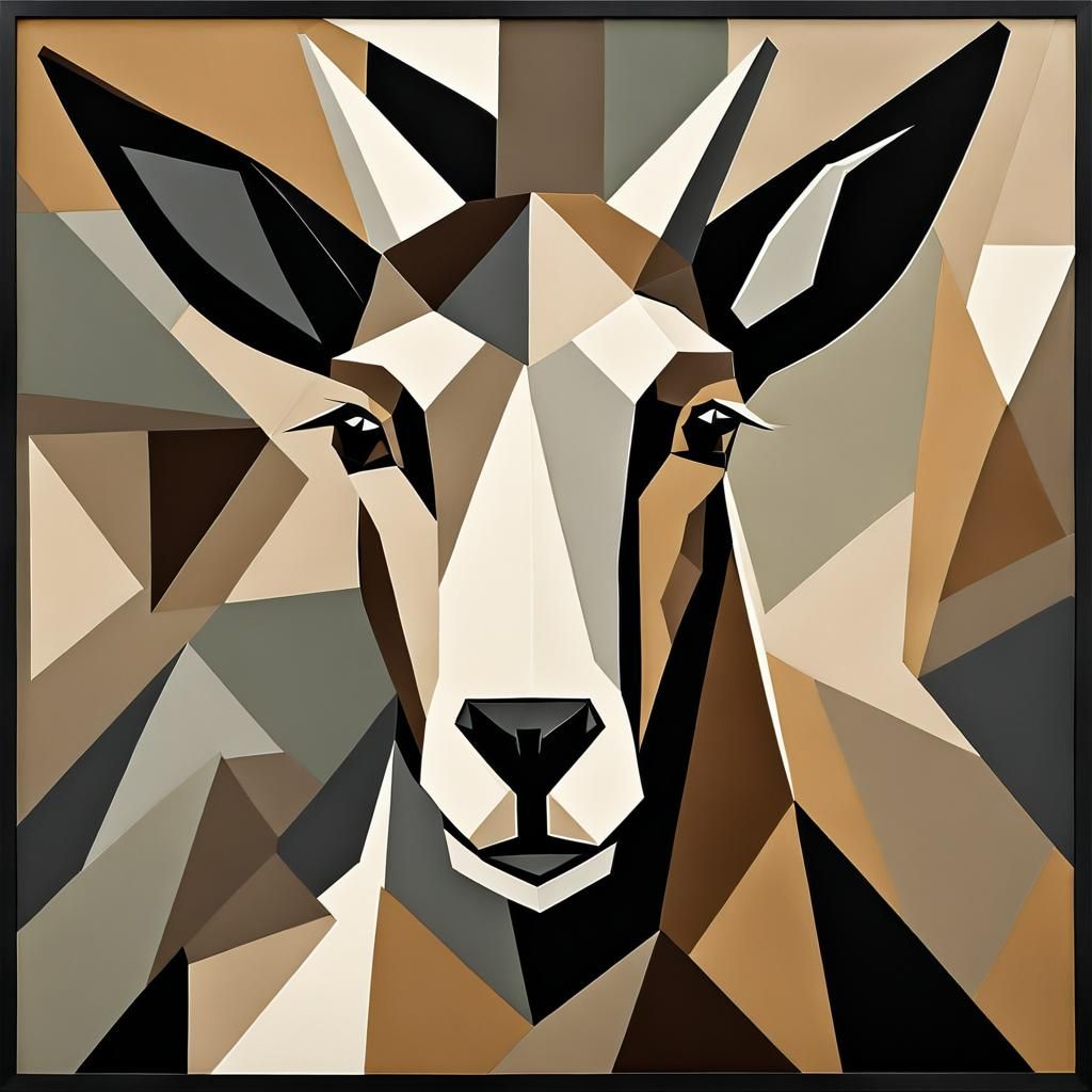 Cubist Goat Portrait in Earth Tones