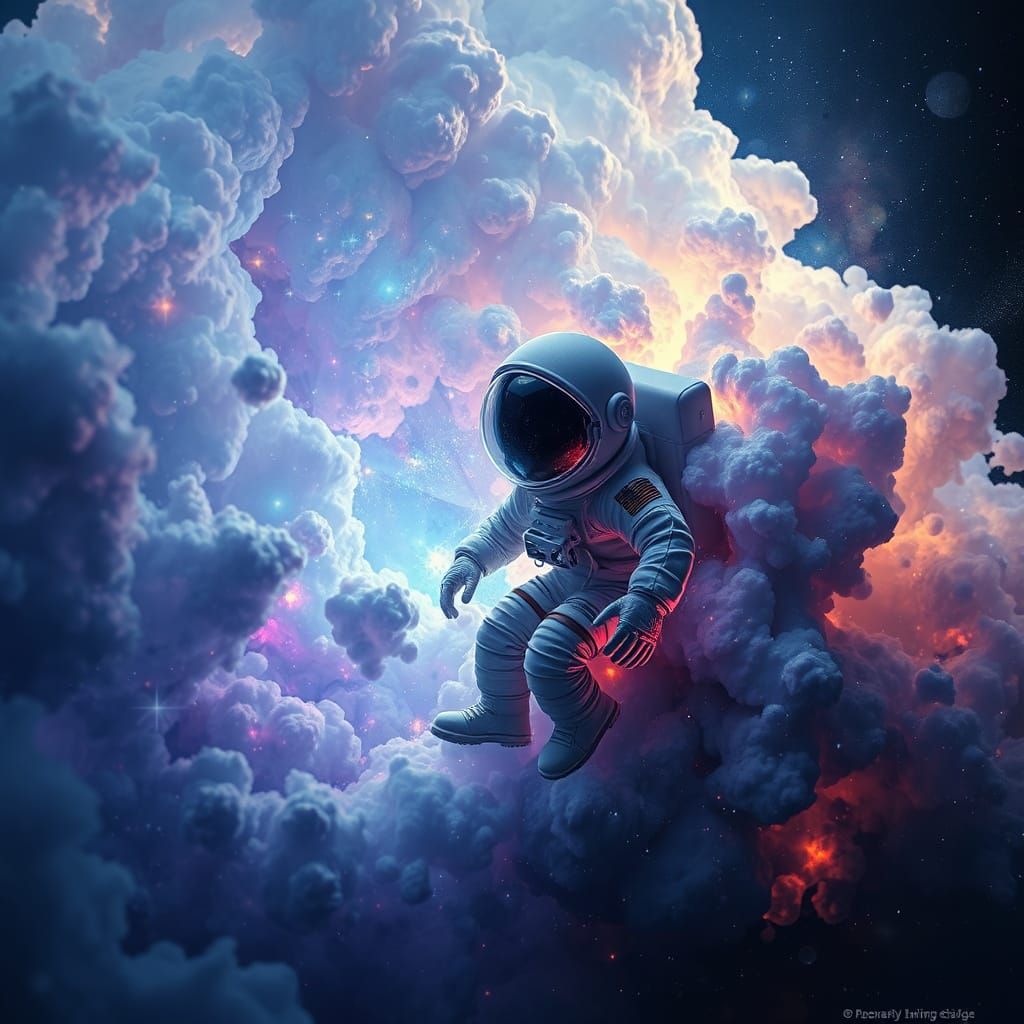 Astronaut Entangled in Shimmering Nebula: Surreal Digital Ar...