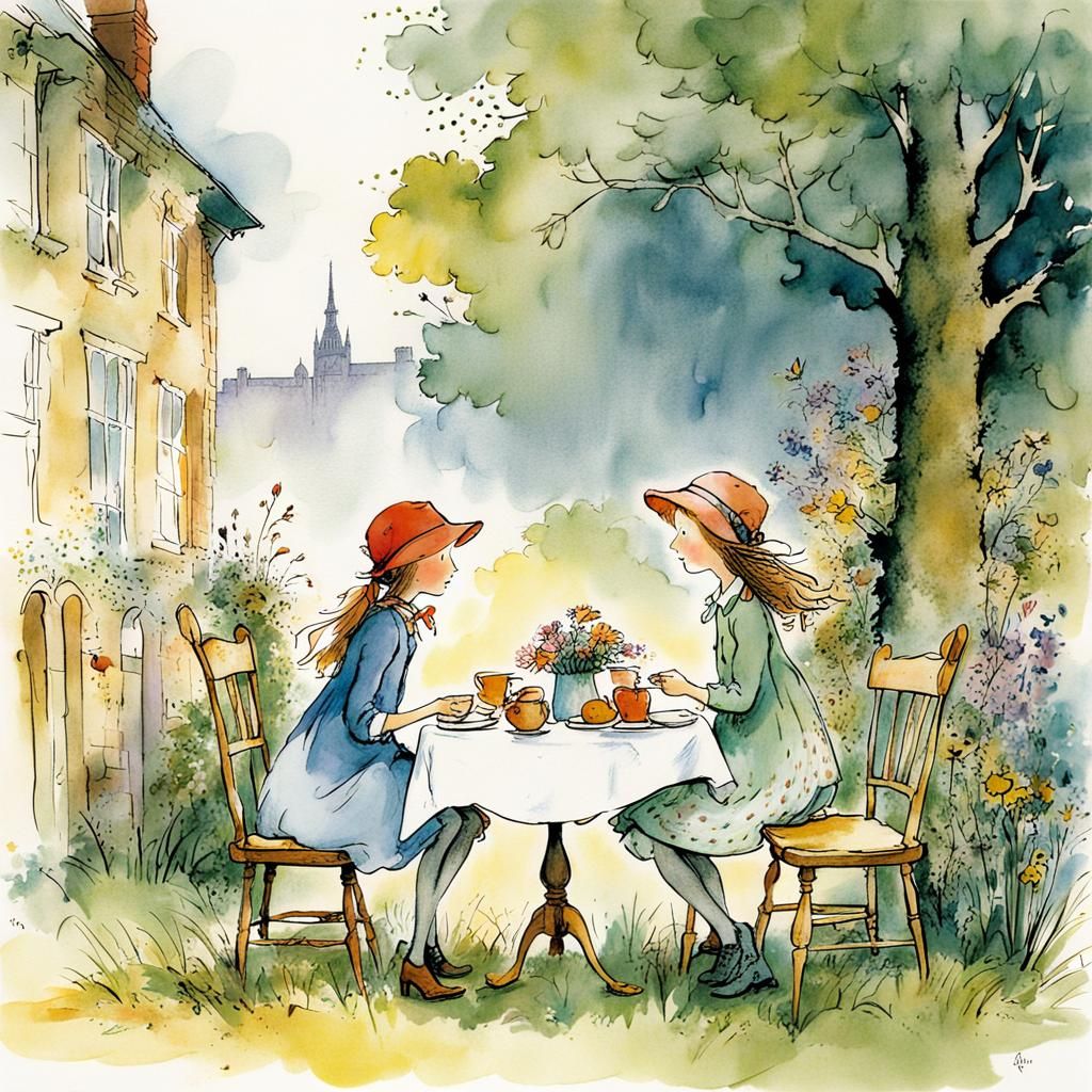 Girl in Whimsical Children's Book Illustration Style