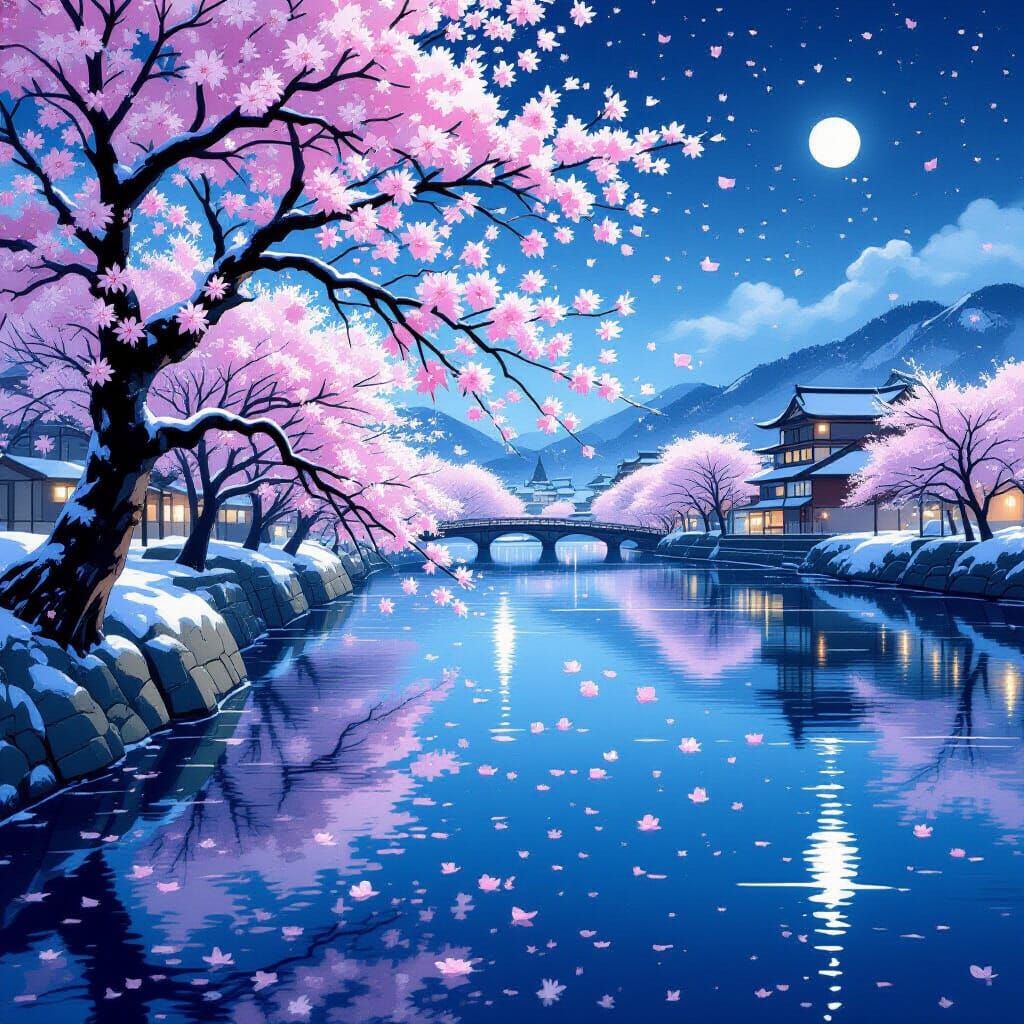 Inksplash Cherry Blossoms in Cold Spring Night