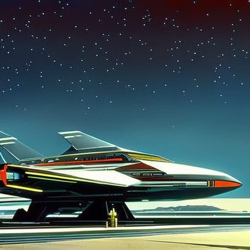 Starfighter Repair in 70s Sci-Fi Spaceport