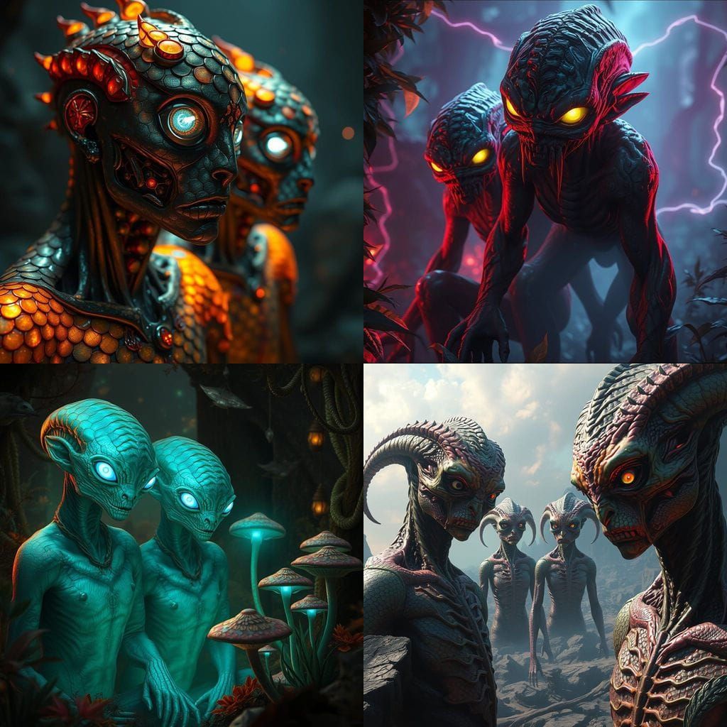 Seralian Beings with Scaly Skin and Glowing Eyes