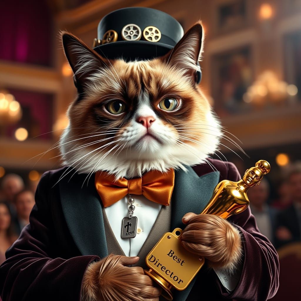 Grumpy Cat Receives Golden Statuette in Opulent Hollywood Gl...