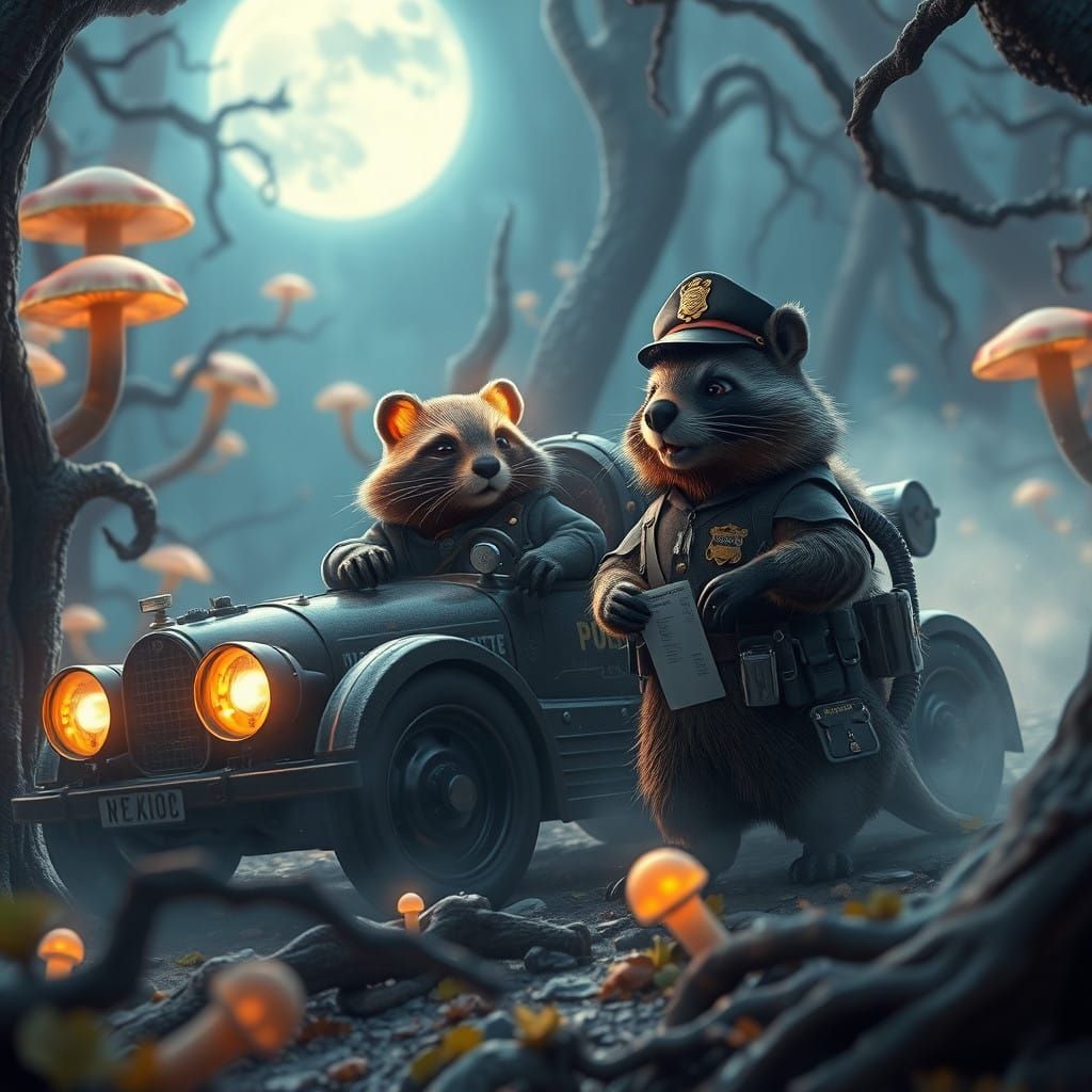 Beaver Cop Issues Speeding Ticket in Enchanting Moonlit Fore...