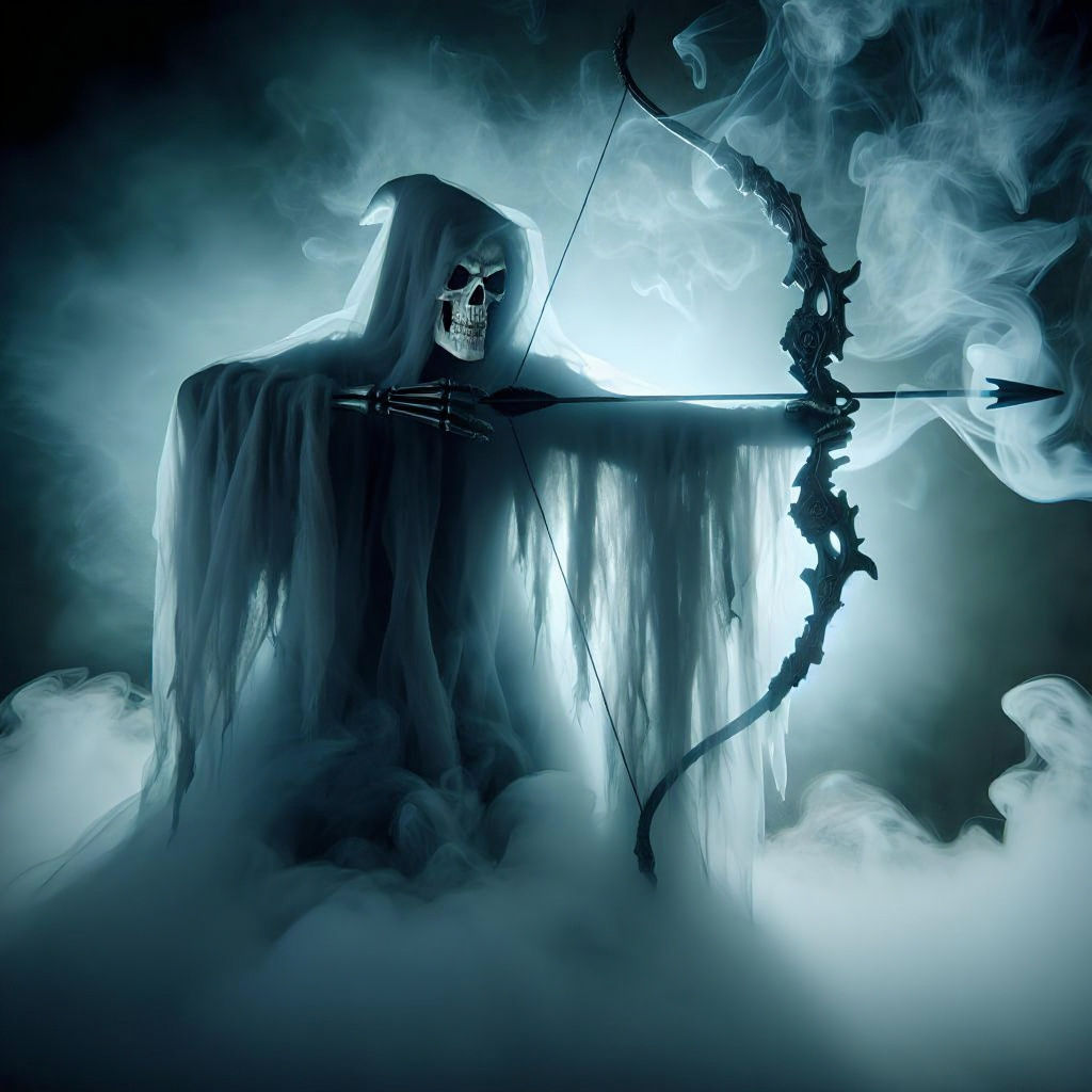 Sinister looking ghost mist taking aim with a bow and arrow