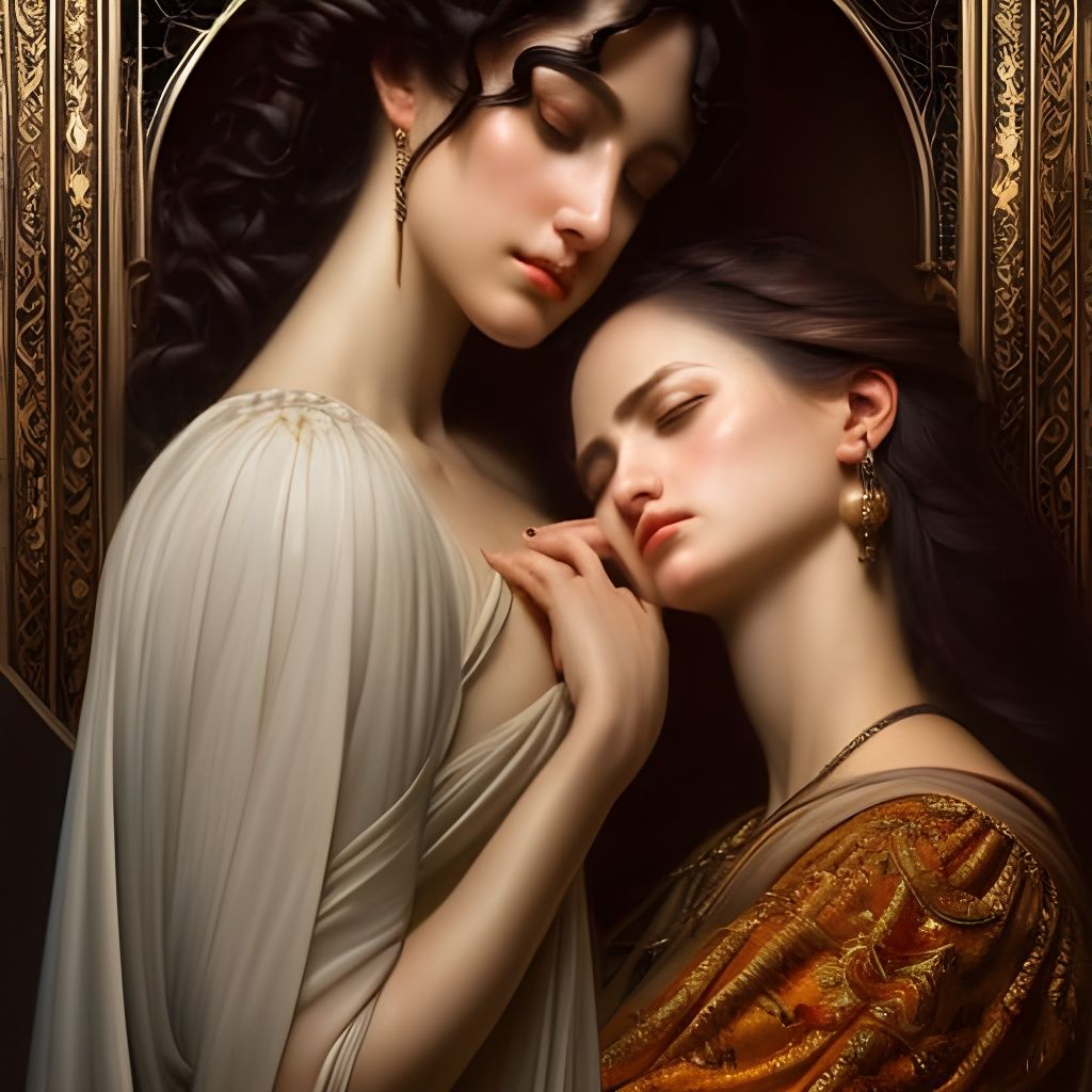 Passionate Embrace in Secret Alcove, Hyperrealistic Style