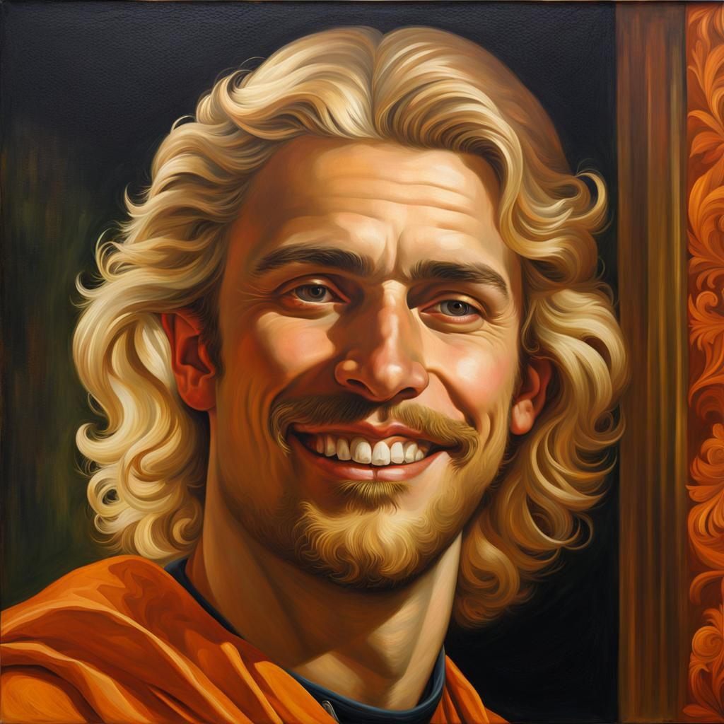 Smiling Blond Man Portrait in Hyperrealistic Style