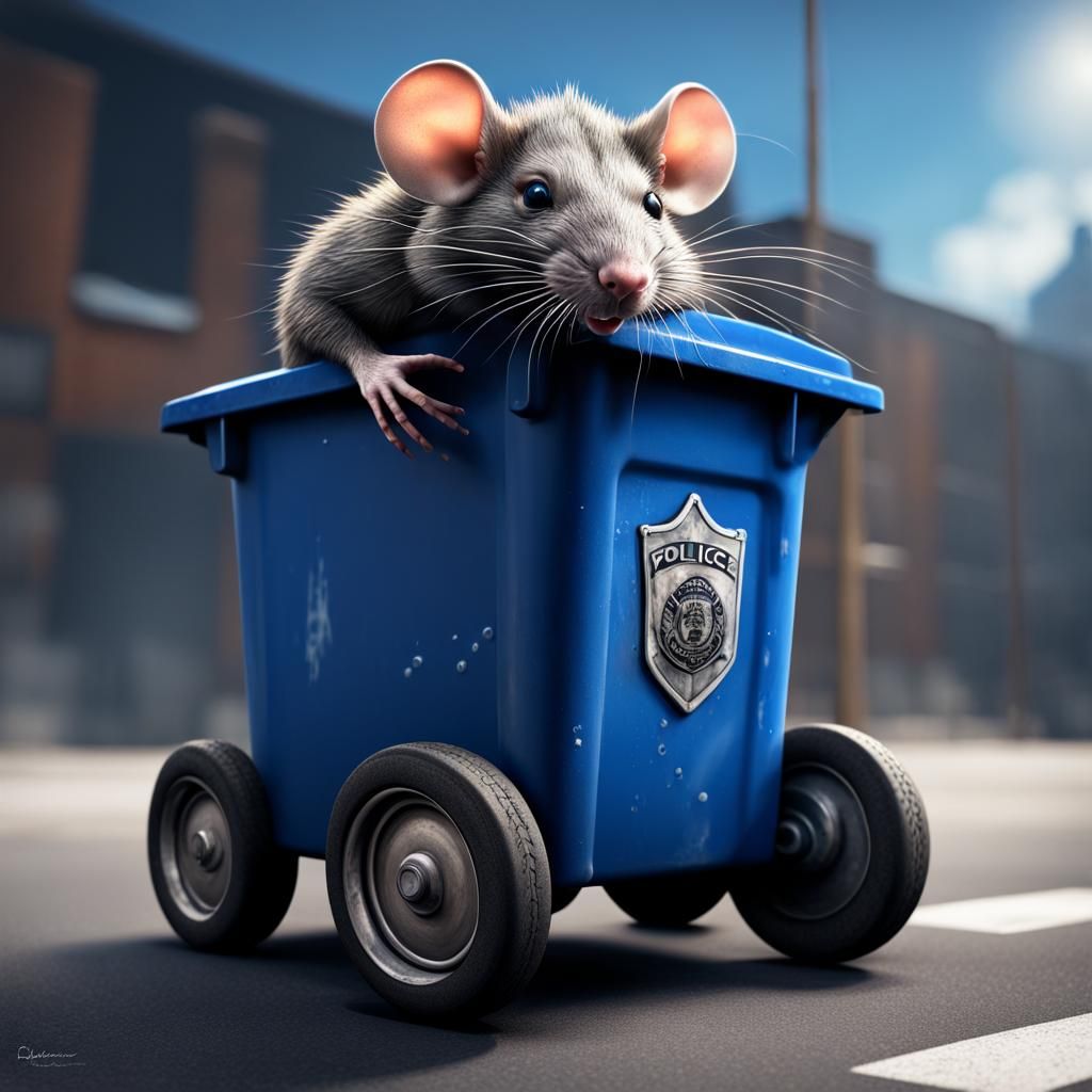 Evil Police Rat on Blue Wheely Bin