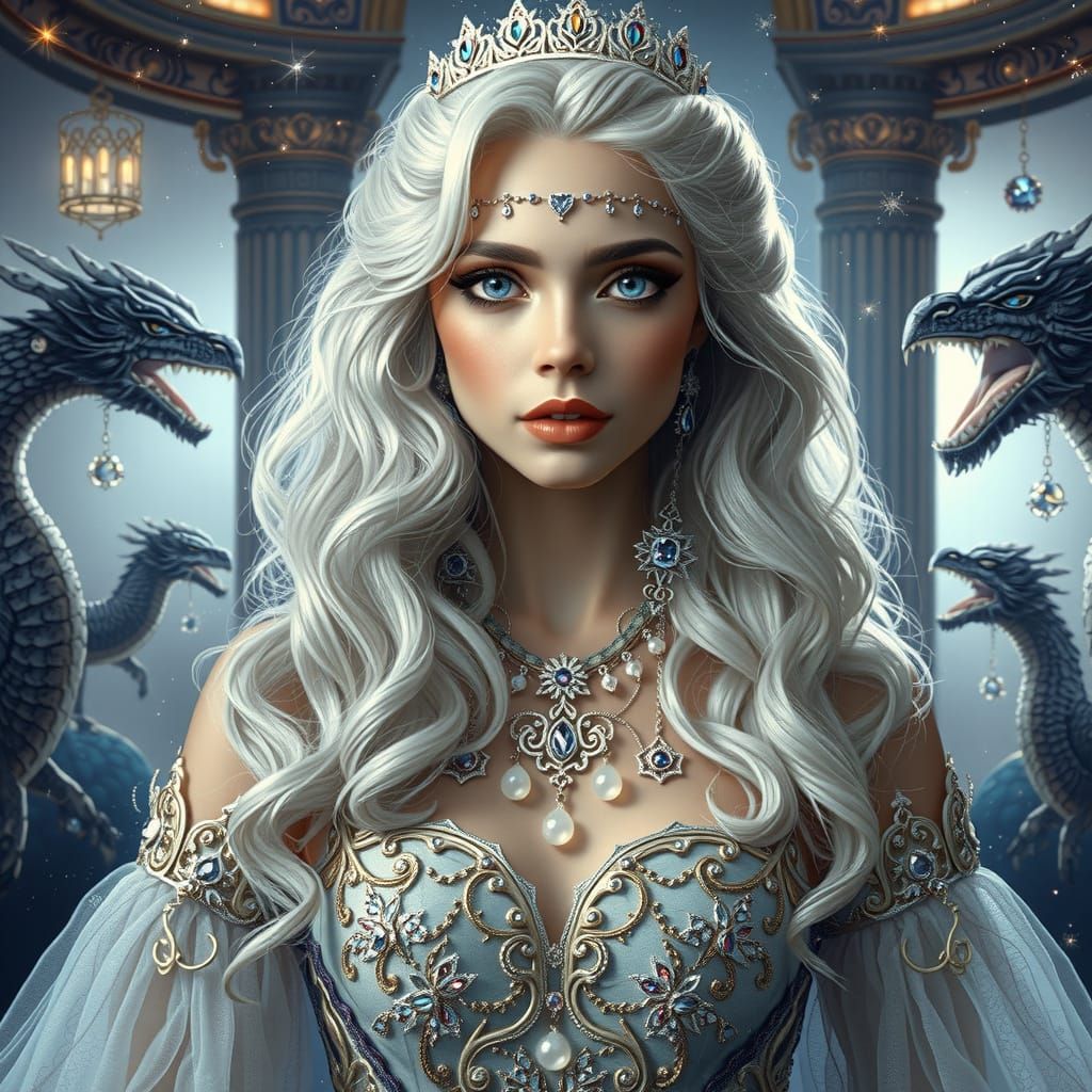 Ethereal Valyrian Princess in Celestial Gown with Majestic D...