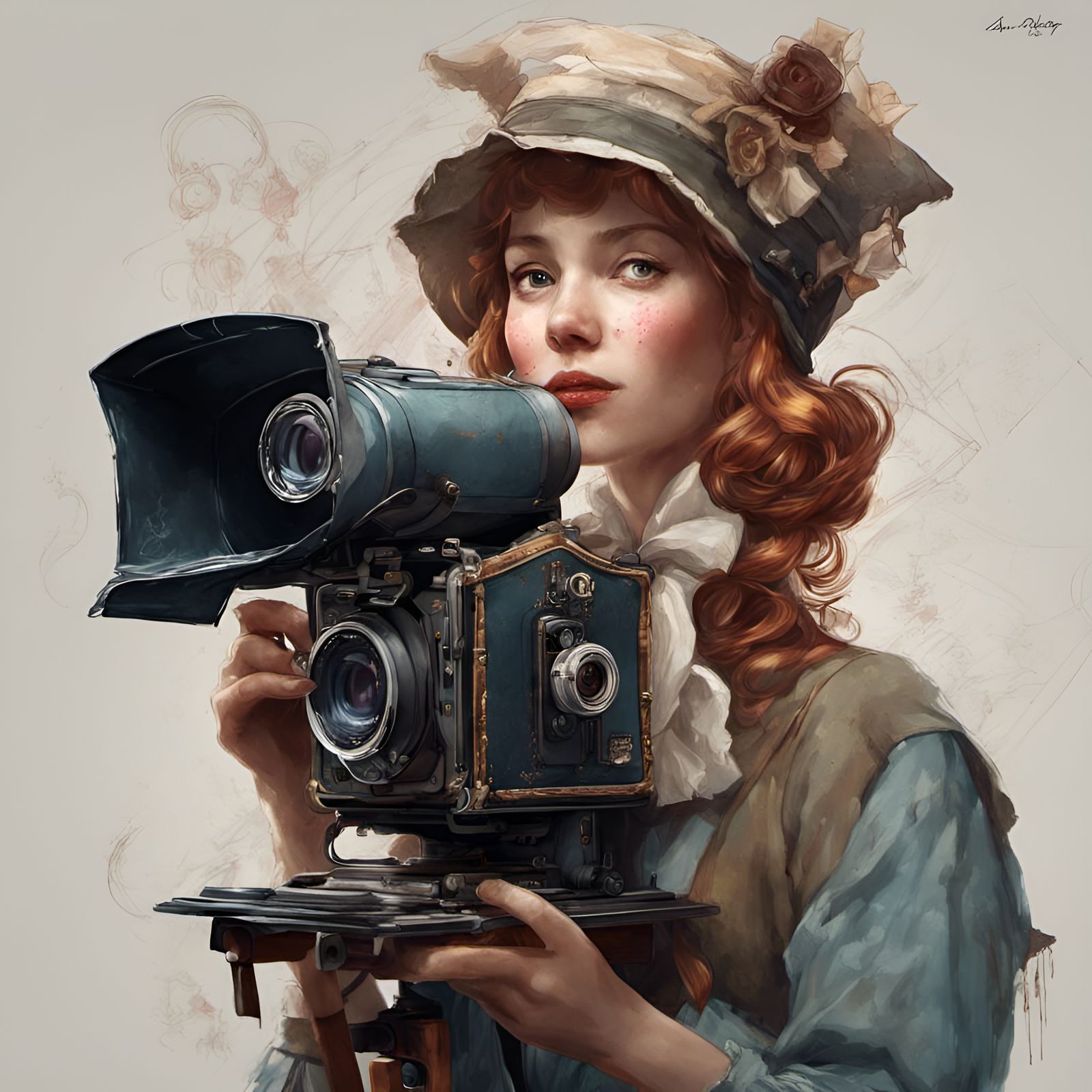 Bonnet with Camera: Digital Portrait Illustration