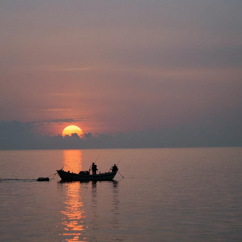 Fishing Boat at Sunset Silhouette