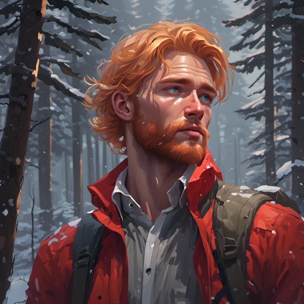 Snowy Forest Hike: Portrait in Art Nouveau Style