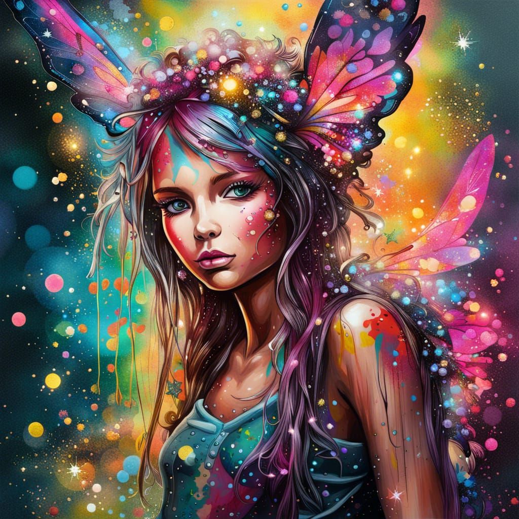 Glittering Fairy in Magical Woods: Graffiti Art