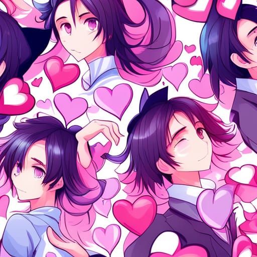 Anime Style Pink and Purple Hearts Pattern