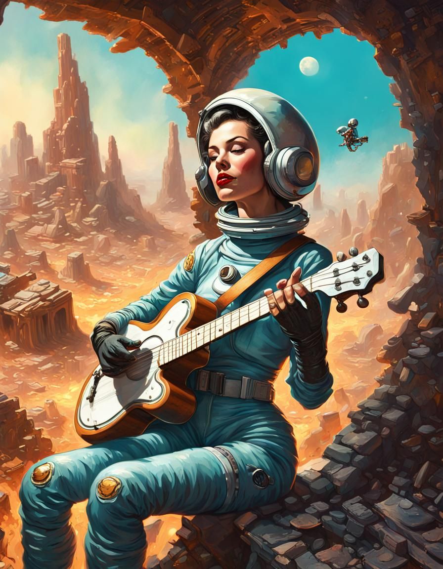 1950s Pinup Astronaut in Alien Ruins