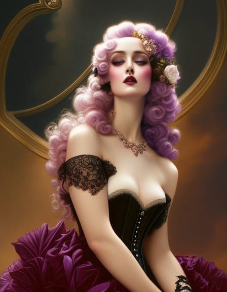 Rococo Woman in Velvet and Lace Portrait