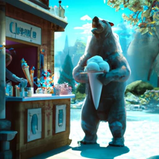 Polar Bear Selling Ice Cream: Detailed Matte Painting
