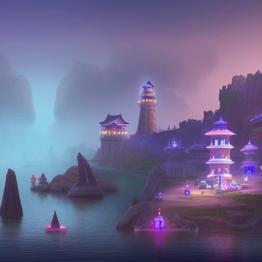 Moon Elf Island Port City at Night