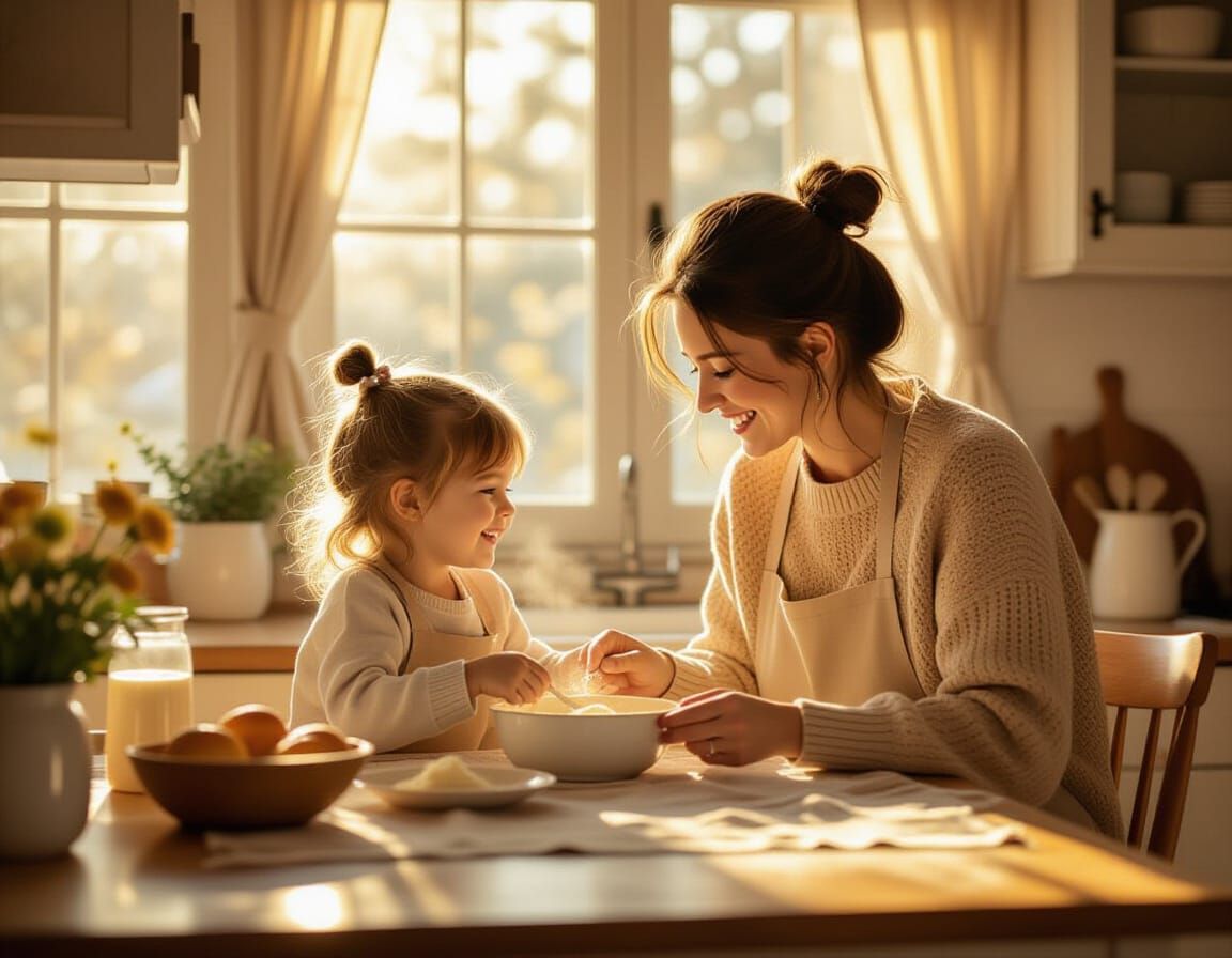 Joyful Family Meal in Warm Kitchen Light