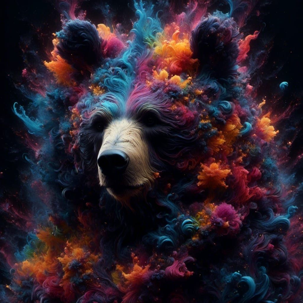 Rainbow Flaming Bear with Floral Bloom