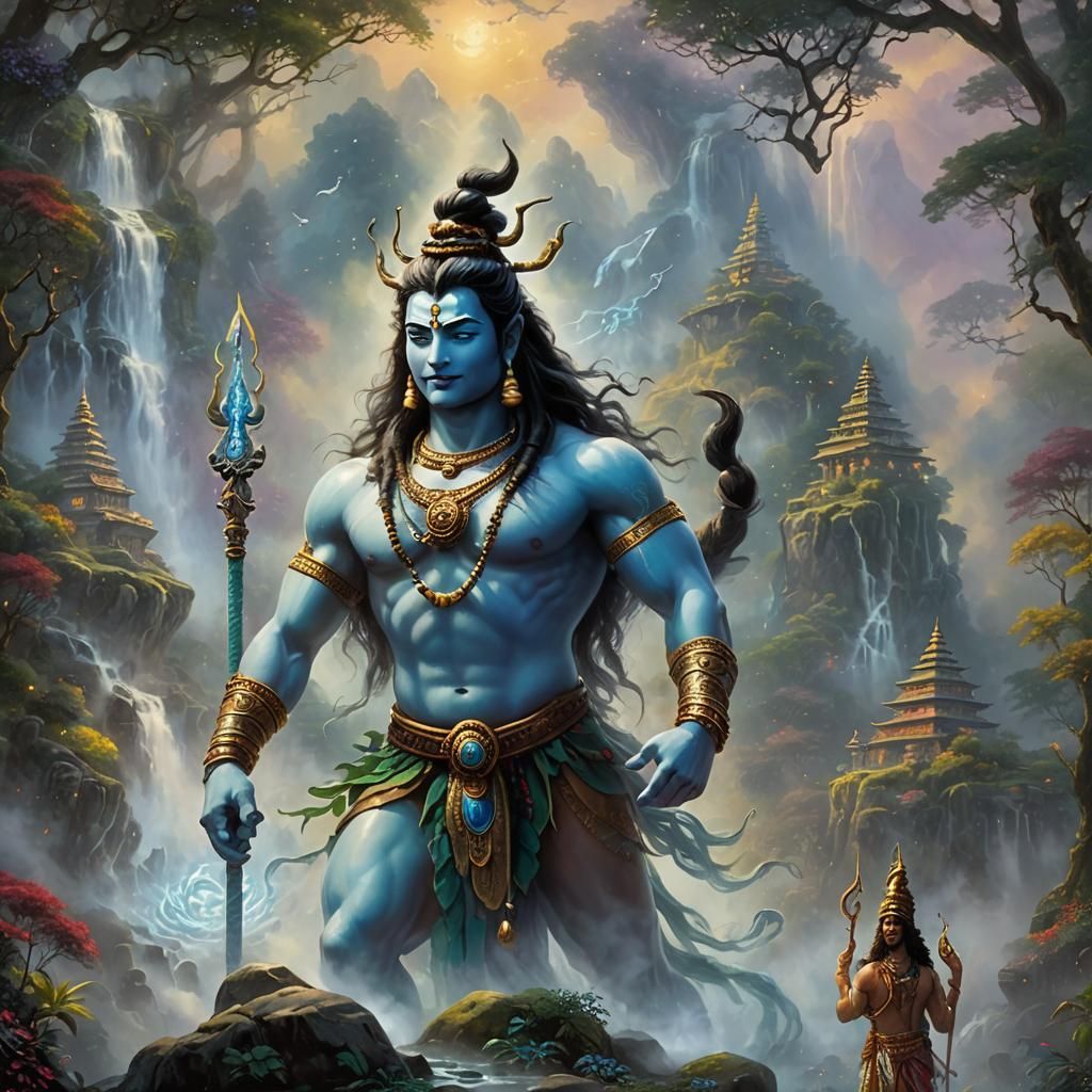 Ethereal Shiva in Hyperdetailed Fantasy Landscape